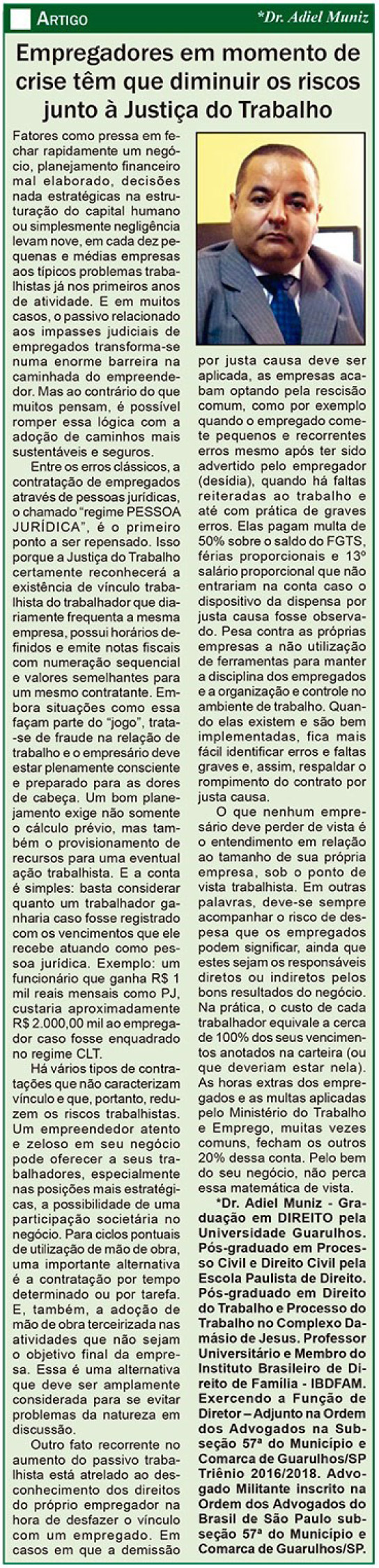 Empregadores em momento de crise têm que diminuir os riscos junto à Justiça do Trabalho