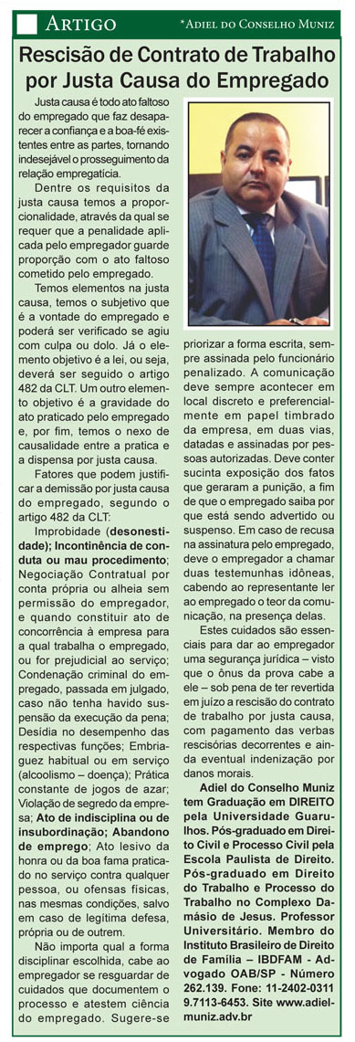 Rescisão de Contrato de Trabalho por Justa Causa do Empregado